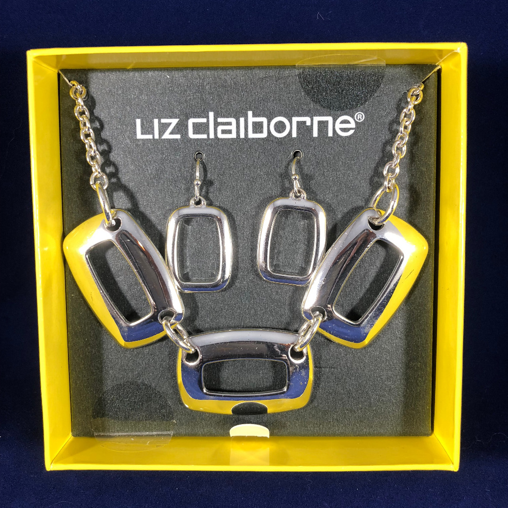 Liz Claiborne NIB Silver Necklace Earring Set